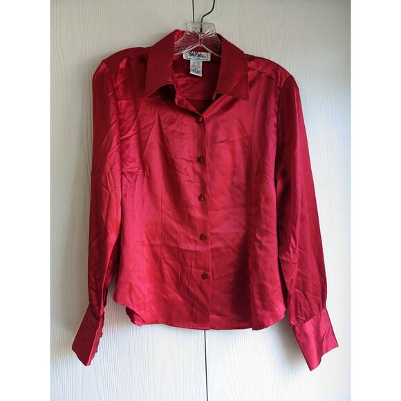 Bob Mackie Studio Women's Red 100% Silk Long Sleeve Button Front Shirt Size 4 - Picture 1 of 5
